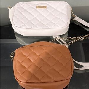 Both - Quilted Crossbody Bag - White & Tan